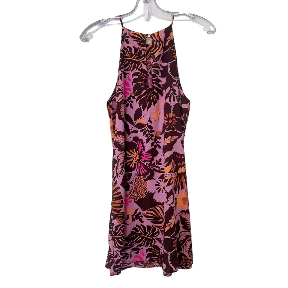 Tyche Pink Halter Mini Dress Tropical Floral Size Small